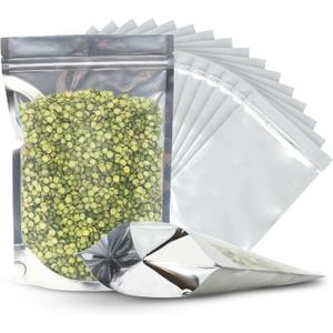 100 Resealable Food Storage Bags, 7x10-inch Heat Sealable Stand Up Zip Bags, Waterproof Packaging Barrier, 40 fl oz