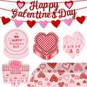144 Pcs Galentine's Day Party Supplies Set Happy Galentine's Day Tableware Set for 20 Guests Include 9 Inch 7 Inch Pink and Red Plaid Plates Napkins Cups for Women Girls Celebration Party Decorations
