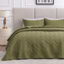 Love's cabin Quilts for Queen Bed Olive Green Bedspreads Bedding Set - Summer Lightweight Bedspread Comforter - Wave Pattern Bedding Coverlet for All Season - 3 Pieces (1 Quilt, 2 Pillow Shams)
