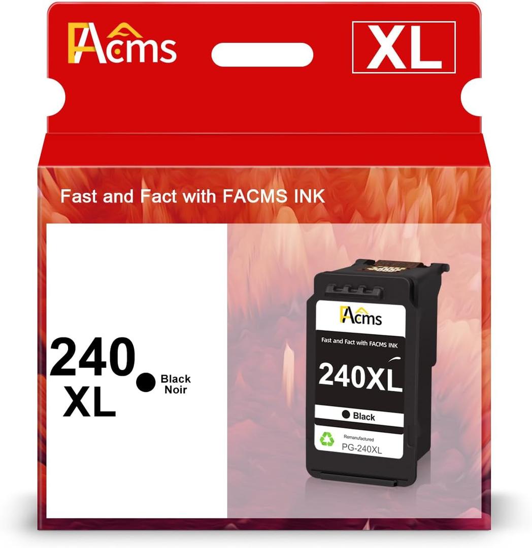 PG-240XL Black Ink Cartridge Remanufactured for Canon 240XL PG240 PG 240XL Use with PIXMA MG3620 MG3600 MG3520 TS5120 MG2120 MG3220 MG4220 MX392 (1 Black)