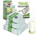 Vacuum Bags for Travel with Rechargeable air Pump, 9 Packs of 3 Sizes Vacuum Seal Bags for Clothing (9 Combo Set)