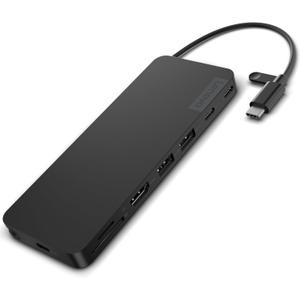 Lenovo USB-C Slim Travel Dock, 8 Ports, Up to 65W PD Pass Through, Integrated USB-C Cable, 4K Display Support, Black