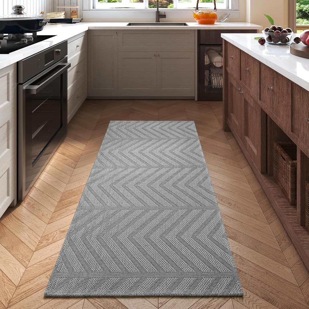 Indoor Area Rug Low Profile Kitchen Washable Entry Rug,2x4ft,Grey