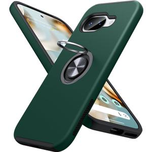 JAME for Google Pixel 9a Case, Dual Layer Military Grade Protection, Shockproof Cover with Metal Ring Holder Stand Kickstand, Slim Fit Protective Phone Case for Google Pixel 9A, Dark Green