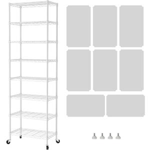SINGAYE 8 Shelves Storage Wire Shelf Closet Metal Shelving Pantry Wheels
Shelf Bathroom Organizers Metal Kitchen Garage Shelving Unit Laundry Room Organization Home Rack Net Basket with Wheels