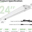 ALUSSO Under Cabinet Lighting, 24 Inch Linkable LED Under Cabinet Lights with Plug, 150° Swivel Light Bar, 3 Color Temperatures (3000/4000/6500), 16 W 1280 Lumen, for Kitchen Counter, Closet - 2 Pack