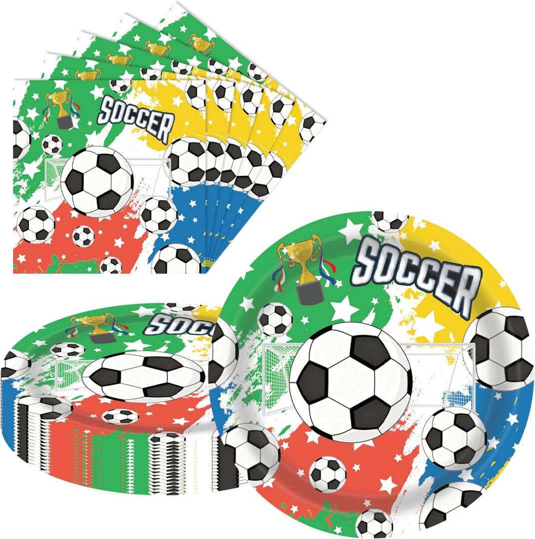 2026 World Soccer Party Plates and Napkins Set of 40-20 Count 9 Inch Soccer Ball Paper Plates & 20 Napkins | Father's Day Soccer Party Decorations and Supplies for Birthday