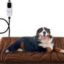 Extra Large Dog Heating Pad with Washable Cover, Soft Plush Pet Heating Pad with 9 Adjustable Temperature, Timer, Chew-Resistant Cord, Waterproof Electric Heated Pet Bed for Dogs, Multi-Pets (XL: 47'' x 28'', Brown)