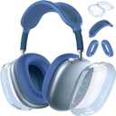 for AirPods Max case Cover,Anti-Scratch Ear Pad Case Cover/Ear Cups Cover/Headband Cover for AirPods Max. Clear Soft TPU and Silicone,Skin Scratch Proof. (3 in 1 Silicone & TPU, 3PC-Glitter Blue)