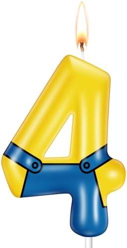 Yuntau Yellow Jeans Cartoon Themed Birthday Candles Yellow Number Patrol Candle Cake Cupcake Topper Decorations for Boy and Girl Birthday Supplies(Number 4)