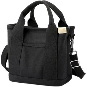 Small Tote Bag with Zipper, 2024 Canvas Multi-Pocket Crossbody Bag Shoulder Bag Satchel Hobo Bag Messenger Bag (Black)