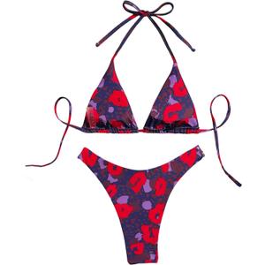 SHENHE Women's 2 Piece Camo Swimsuit Halter Triangle Micro Bikini Set Sexy High Cut Swimsuits M