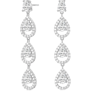 EAMTI 925 Sterling Silver Posts Dangle Earrings for Women Wedding Bridal Earrings Cubic Zirconia Teardrop Long Statement Earrings