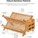 Bamboo Dish Drying Rack with Utensil Holder, 2 Tier Collapsible Dish Rack for Kitchen Counter, Large Folding Drying Holder, Dish Drainer, Kitchen Organizers and Storage