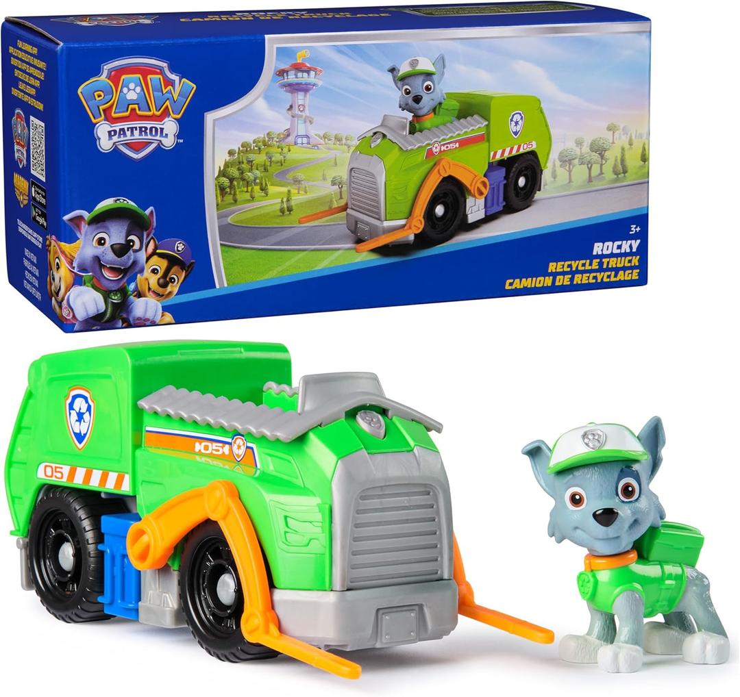 Paw Patrol, Rocky's Recycle Truck, Toy Vehicle with Collectible Action Figure, Sustainably Minded Kids Toys for Boys & Girls Ages 3 and Up