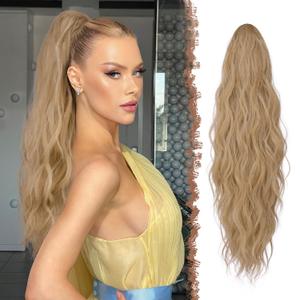 FESHFEN Ponytail Extensions, Long Claw Clip in Ponytail Hairpiece Synthetic Pony Tails Hair Piece Natural Wavy Hairpieces for Women, Mixed Blonde 25 inch