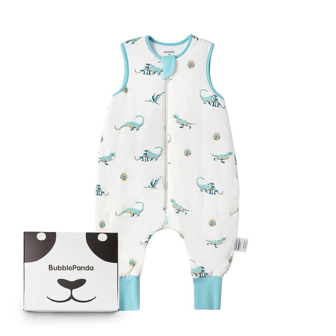 BubblePanda Rayon Made from Bamboo Toddler Sleep Sack with Feet 6-12 Months 1.0 Tog Ultra Soft Toddler Sleeping Sack Baby Sleep Bag Walker Quilted Wearable Blanket with Legs 2-Way Zipper Lightweight (Small, 6-12M), Dinosaur)