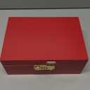 Lockable bamboo storage box with removable tray and partitioned wooden decorative storage box, including jars, brushes (red)