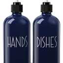 Navy Blue Dish Soap Dispenser for Kitchen - 16 OZ Hand Soap Dispenser Set with Acacia Wood Tray - Blue Kitchen Bathroom Home Decor and Accessories