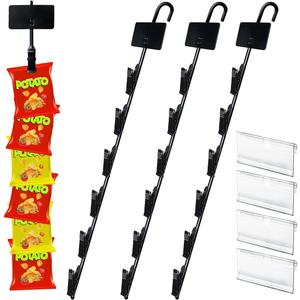 Hanging Merchandise Strips with Hooks Chip Display Rack Stands Potato Bag Holder for Retail Displaying Label Headers Greeting Card Party Vendors Snack Candy Portable Organizer Storage (6 Chip 4 Pack)