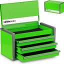 P.I.T. Mini Green Tool Box, Portable 3 Drawer Steel Stackable Tool Box with Magnetic Tab Locking, Green Micro Top Chest with Liner for Tools Storage and Organizers, Home DIY