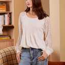 EVALESS Womens Long Sleeve Shirts Lace Tops Business Casual Spring Fashion Outfits Clothes (White)