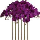 38 Inch Purple Flowers Faux Orchid 6 PCS Orchids Artificial Flowers Velvet Flowers Long Stem Artificial Flowers for Tall Vase for Home Wedding Decoration(Dark Purple)
