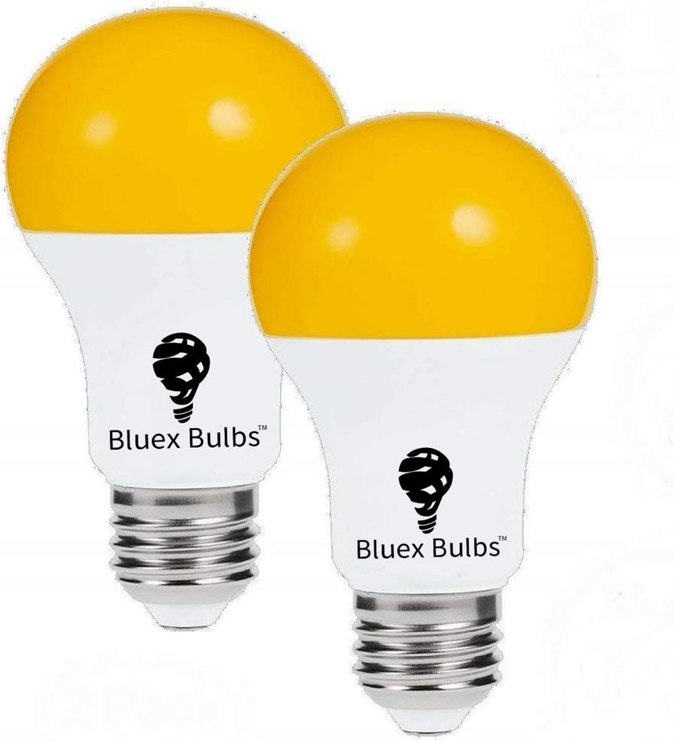 2 Pack LED Dusk to Dawn A19 Bug Light Bulbs, Yellow Amber Light With Automatic Sensor, Porch Lights Security, Auto On/Off, 2000K E26, 500 Lumens