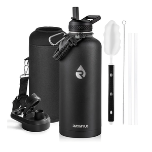 Insulated Water Bottle 87 oz, Triple Wall Vacuum Stainless Steel (Cold for 48 Hrs), Leak Proof & Non-BPA, Modern Water Flask Jug with Paracord Handle & Straw Spout Lids, Magic Black