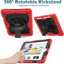 SEYMAC stock Case for iPad 9th/ 8th/ 7th Generation 10.2'', Shockproof with Screen Protector, Pencil Holder [360 Rotating Hand Strap] & Stand, for iPad 10.2 inch 2021-2019 (SiliconeRed+Black)