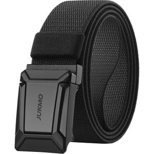 JUKMO Stretch Tactical Belt for Men, Military Work Rigger Hiking 1.5" Elastic Nylon Web Ratchet Quick Release Belt (Black)