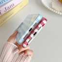 Skyseaco for iPhone 13 Pro Max Case Cute Aesthetic Gingham Phone Case Soft Slim TPU Shockproof Phone Cover for Women Girls - Blue