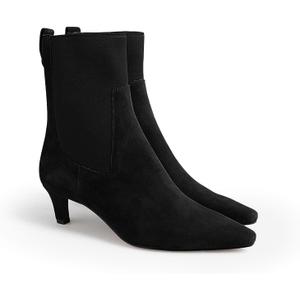 Coutgo Womens Ankle Boots Low Kitten Heel Pointed Toe Slip On Elastic Dressy Fall Winter Booties Shoes (8, Black)
