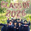2 x KALOR 16 Inch Rose Gold Class of 2026 Banner Balloons, Rose Gold Graduation Letters Sign, Grad Foil Letter Number Balloons for Graduation Party Decorations