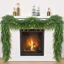 12 FT Real Touch Norfolk Pine Garland, Cedar Garland Realistic, Christmas Garland with Lights for Mantle Table Staires Railing Indoor Outdoor Christmas Decor