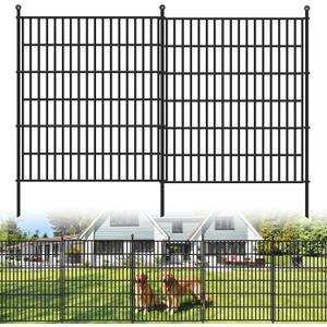 Toolterritary 5 Panels No Dig Garden Fence with Gate, 32 in(H) X12.1 ft(L) Metal Fence Panels, Thickened Rustproof Garden Fencing, Animal Barrier for Dogs, Rabbits, and Patio