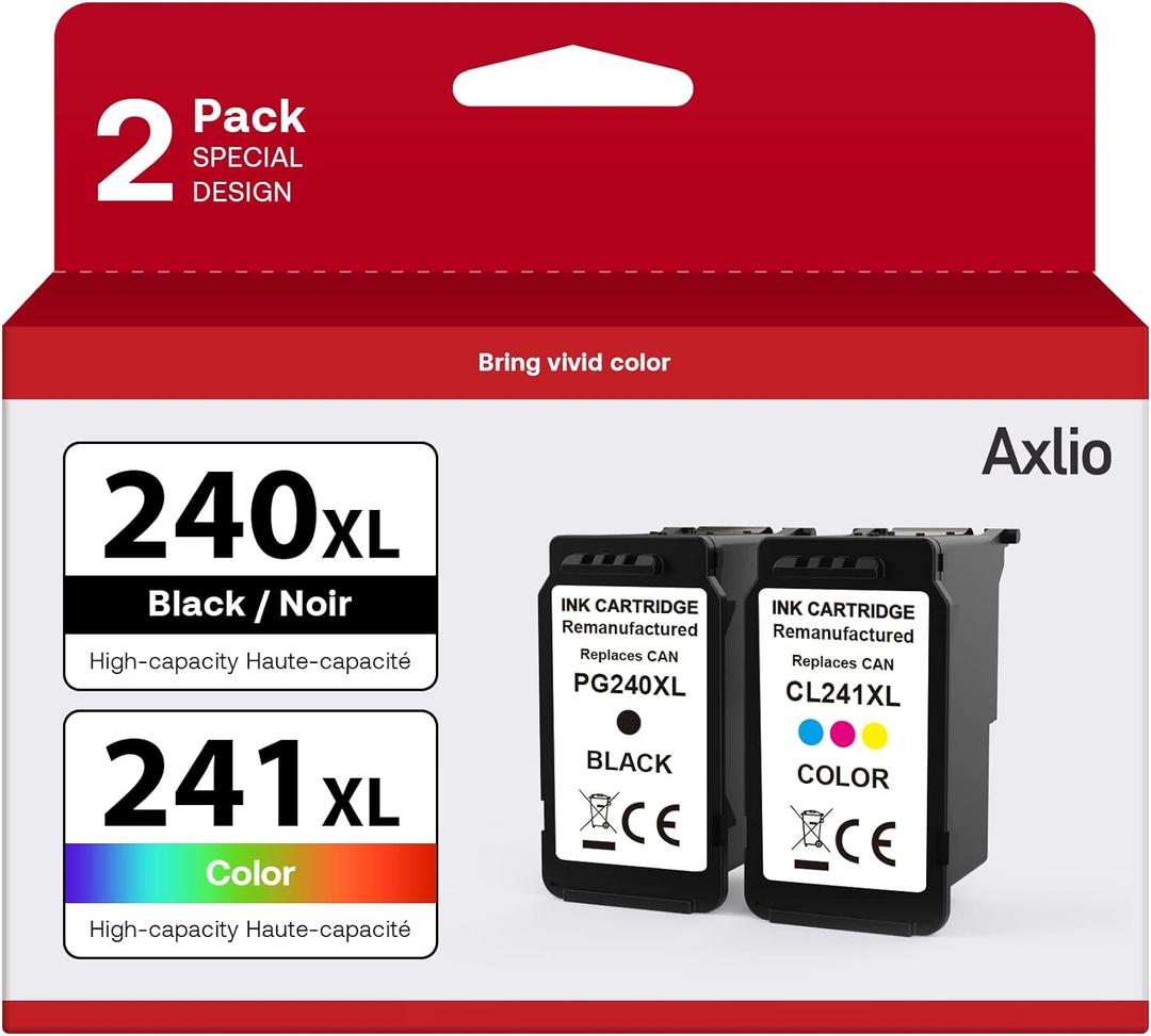 PG-240XL/CL-241XL Compatible Ink Cartridges Replacement for Canon 240 241, 240XL 241XL Combo Pack Use to Canon MG3620 TS5120 MG3520 MG2120 MX452 MX512 MX532 Printer (2 Pack)