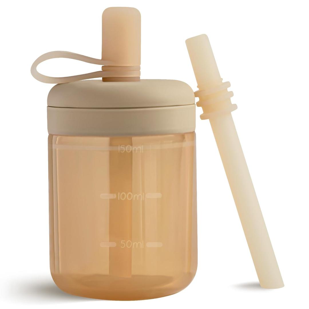 Moonkie Baby Straw cup | Silicone Toddler Sippy Cup Training Cup with Straw Lid | BPA-Free Drop-Proof Baby Cup | Led Weaning | 6 Months+, 5 oz, 1 Pack