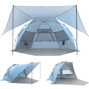 Elegear CumbreX Beach Tent with 360 Removable Canopy, 4-6 Person Pop Up Sun Shade Shelter, UPF 50+ Automated Installation Double Silver Coating Portable Lightweight Beach Cabana for Beach/Outdoor