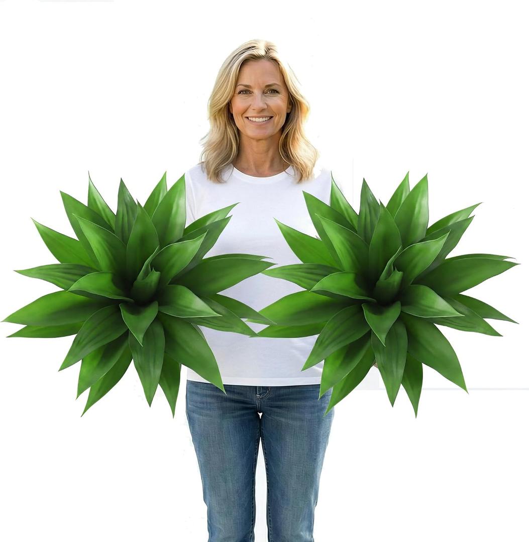 Artificial Agave Plants-Set of 2 Large Fake Agave for Outdoors,18Inch,Faux Aesthetic Plants for Home Decor, Realistic UV Resistant Fake Agave Plants Without Pot