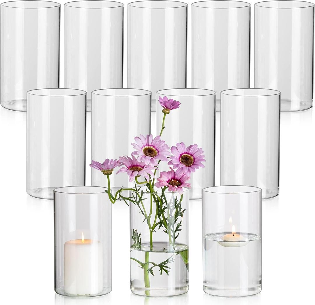 Glasseam Glass Cylinder Vases for Centerpieces, Small Clear Flower Vase Set of 12, Modern Floating Candle Vases Decor, Decorative Hurricane Candle Holders for Wedding Dining Table Decorations, 6in