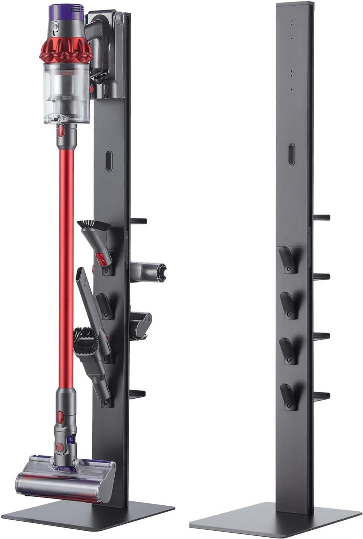 Vacuum Cleaner Stand, Compatible with Dyson Gen5 V15 V12 V11 V10 V8 V7 V6, Floor Cordless Vacuums Attachment Holder with 4 Hooks and 4 Shelves, Metal Storage Bracket Organizer, Black