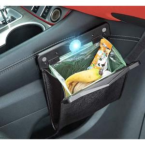 Car Trash Bag, Superior PU Leather with LED Light and Magnet Closure Design, Bundle with Tissue Box and 30 Disposable Inner Garbage Bags, Waterproof Vehicle Rubbish Container Garbage Can (SMALL, BLACK)