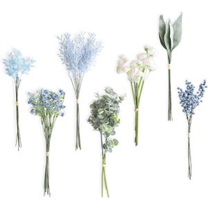 Lookein Artificial Greenery Filler Stems in Bulk 53pcs with 8 Kinds Tall Greenery Stems for Blue Wedding Decor Centerpiece Filler Wedding Bouquet Filler Bridal Bouquet DIY, French Dusty Blue