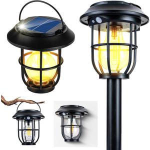 Solar Pathway Lights Outdoor Motion Sensor 2 Pack, 3 Lighting Mode, 3-in-1 In-ground/Wall Mount/Hanging, Auto On/Off Waterproof Warm Solar Lantern for Yard Lawn Patio Garden Landscape Walkway Driveway