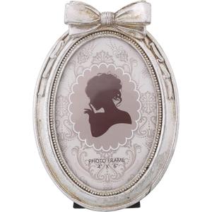 Vintage Oval Picture Frame 4x6 Distressed Silver Photo Frame with Elegant Bow, Dual Wall & Tabletop Display, Timeless Decor for Living Room Bedroom, Perfect Mothers Day Gift for Women
