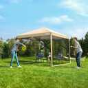 VIVOHOME 10x10ft Easy Pop-Up Canopy, Outdoor Screen Tent with Mosquito Netting, 2 Zipper Doors, and Roller Bag for Yard Camping Picnic Party Events, Beige