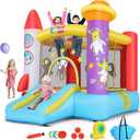 Whubefy Inflatable Bounce House for Kids 3-6 - 8.9ft X 6.9ft Indoor Bouncy House for Boys Girls with Slide & Pitching Net & Astronaut Photo Backdrop - Jumping Castle Party Decoration