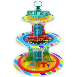 Cartoon Birthday Cupcake Stand, 3 Tier Paper Red Brick Wall Themed Cupcake Rack Birthday Party Decorations for Baby Shower Boys Girls Party Supplies, Colorful Cupcake Tower Dessert Stand