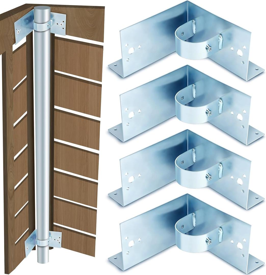 MorningRo 4 Pcs Chain Link Fence 1/2 (2 3/8 OD) x 6 Wood to Steel Post Corner Adapter Wood Fence Steel Post Bracket Adapter Brackets Heavy Duty Galvanized Iron